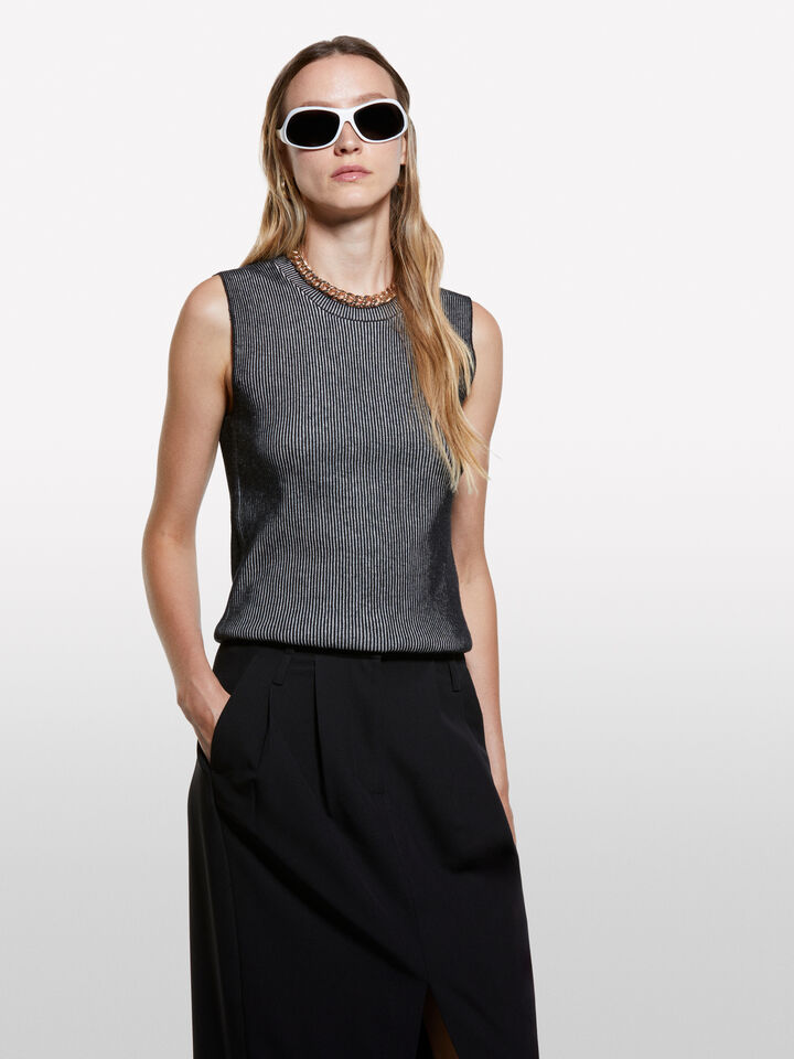 Gray knit vest - women's crew neck sweaters - Gray | Sisley image number 3